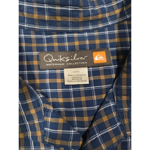 Quicksilver Waterman Size Large Blue Plaid Short Sleeve Button Front Shirt - Picture 3 of 6